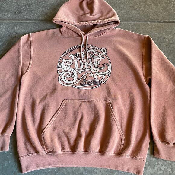 Vintage Trinidad California Surf Hoodie Sweatshirt Mens Small Pink Brown 90s Y2K - Picture 1 of 11